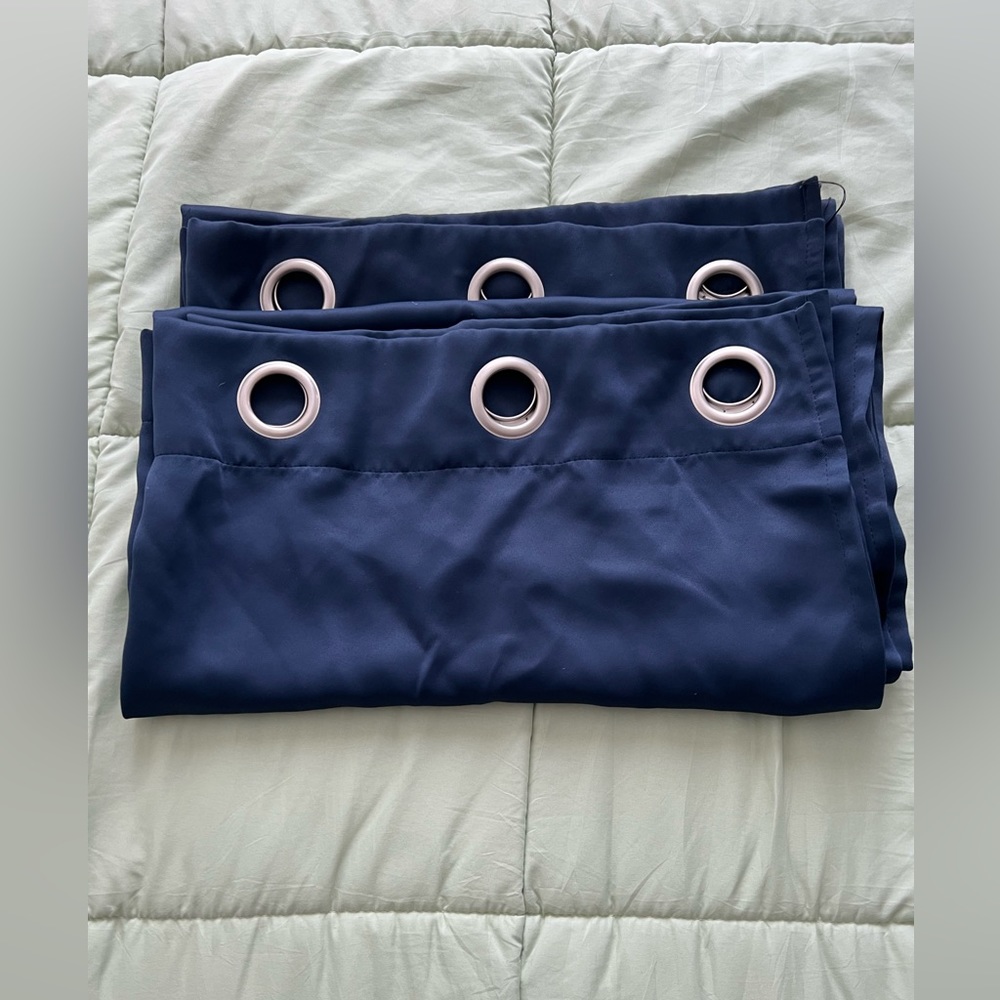 Navy Blue Double Sets of Blackout Curtains